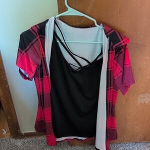 Red Plaid and Black Layered Top